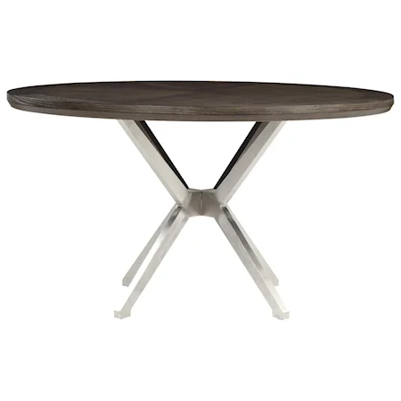 Mid-Century Modern Round Dining Table with Stainless Steel Base